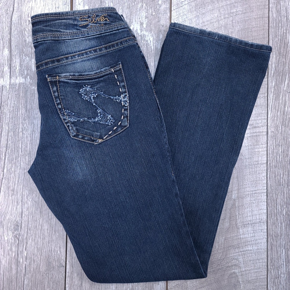 Silver Jeans Julia Women 29x32 Blue Bootcut Dark Wash Embroidered Pockets